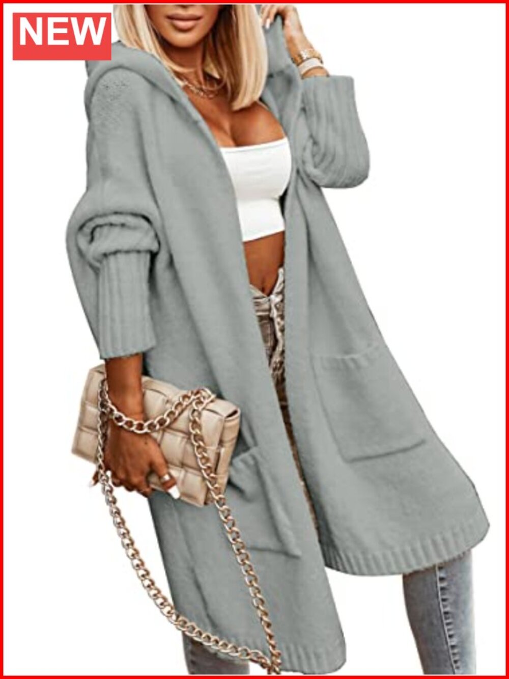 Women's Long Cable Knit Hooded Cardigan Open Front Oversized Sweater Coat with